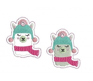 Stickserie - Winter Lama inkl. Anhänger, Postkarte und Puschen Datei